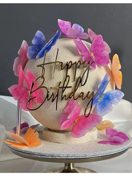 Kwikki Золотой топпер для торта акриловый Happy Birthday 11*9,8 см