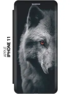 Чехол-книжка на Apple iPhone 11 / Эпл Айфон 11 с рисунком "Красноглазый волк" черный