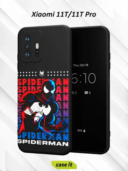 Case it Чехол на Xiaomi Mi 11t и 11t Pro принт Черный Человек-Паук