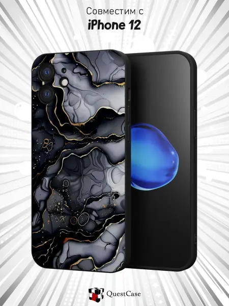 QuestCase Чехол на Apple iPhone 12 с принтом Мрамор