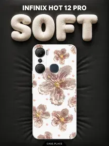 Чехол на Infinix Hot 12 Pro Soft Touch с принтом "Розовые цветы красками"
