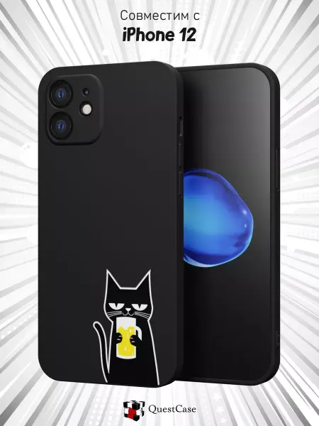 QuestCase Чехол на iPhone 12 с принтом Котик