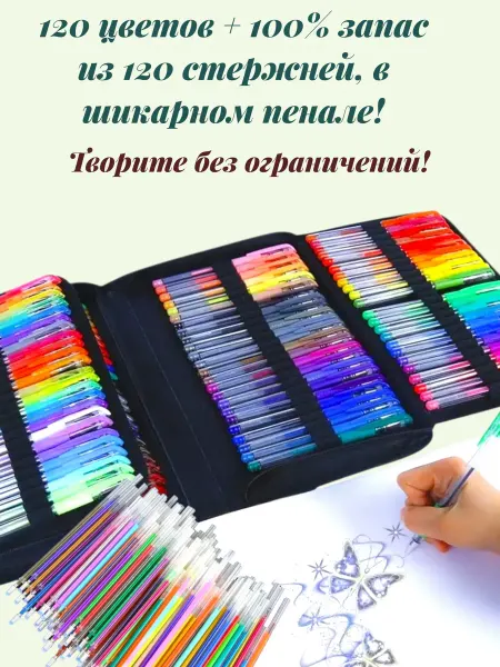 WELLSHOP Набор гелевых ручек в пенале и 120 стержней