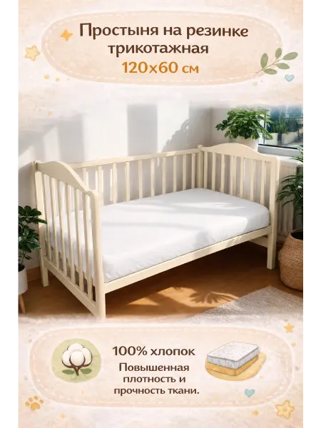 INIMI HOME Простыня на резинке 60×120 120×60 в детскую кроватку
