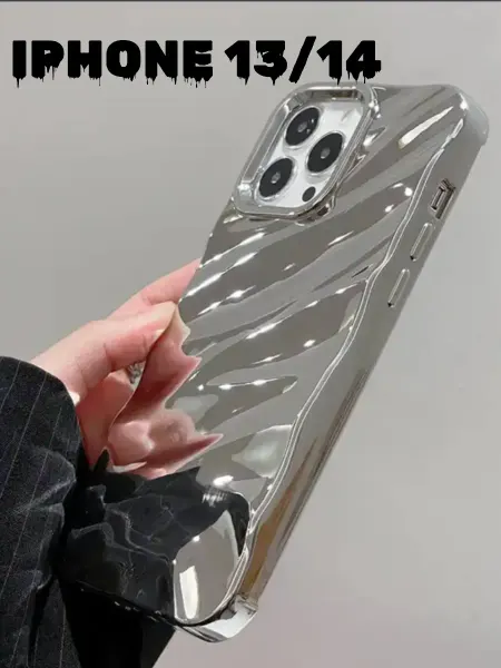 CASE HOUSE Чехол на iPhone 13 14 силиконовый эффект металлик