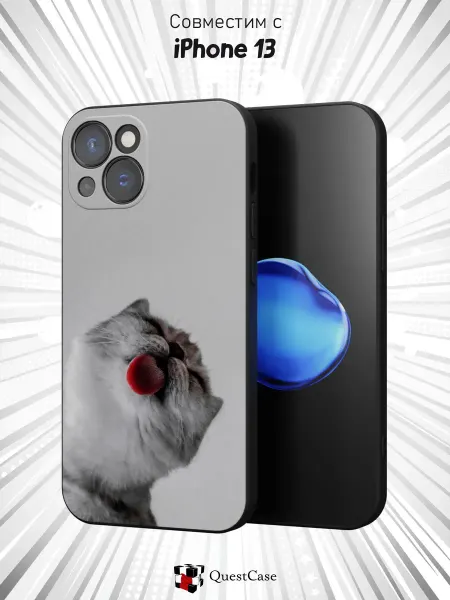 QuestCase Чехол на Apple iPhone 13 с принтом Котик