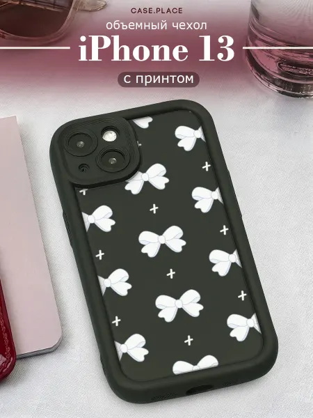 Case Place Чехол на iPhone 13 объемный с принтом с бантиками