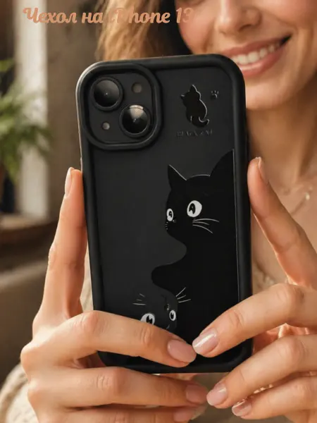 FuturaCase Чехол на iPhone 13, объемный" зеркальные котики"