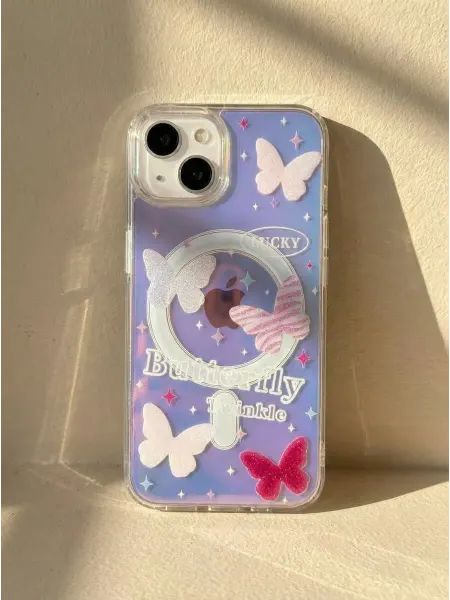 PurpleCloud Чехол на iPhone 13 с принтом бабочек MagSafe