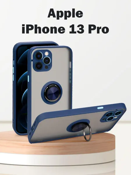 Чехол для iPhone 13 pro с кольцом синий