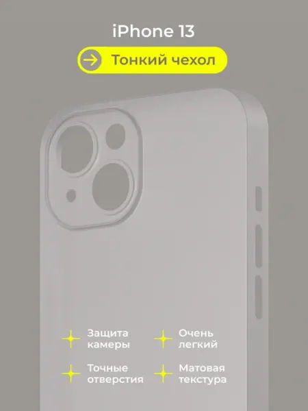 Нет бренда Чехол на Айфон 13 белый, тонкий, пластиковый