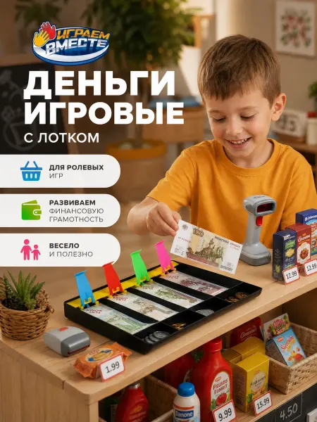 Играем вместе Игрушечные деньги для детей игровой набор касса детская