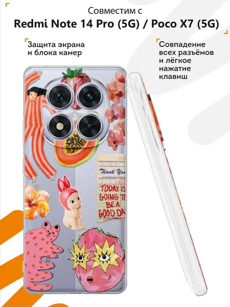 Мобилиус Чехол на Redmi Note 14 Pro (5G) с принтом Коллаж