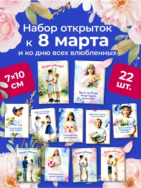 VIKO Serial Production Открытки 8 марта + день влюбленных 14 февраля мини 22 шт
