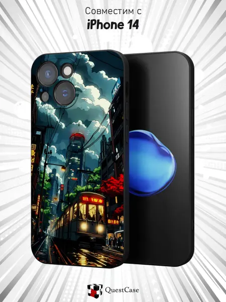 QuestCase Чехол на Apple iPhone 14 с принтом Ночной город