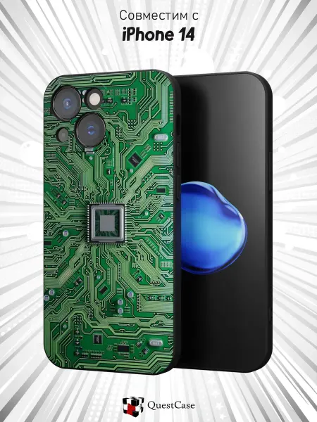 QuestCase Чехол на Apple iPhone 14 с принтом Микросхема