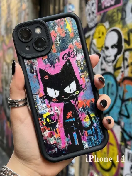La Bella Gadgetella: Selected Collection Чехол на iPhone 14, объемный, с принтом "уличный кот"