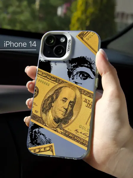 ESSE CASE Светящийся чехол на iPhone 14 металлик Доллары