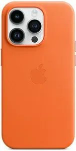 Кожаный чехол MagSafe для iPhone 14 Pro / Leather Case with MagSafe на Айфон 14 Про / Оранжевый / Orange