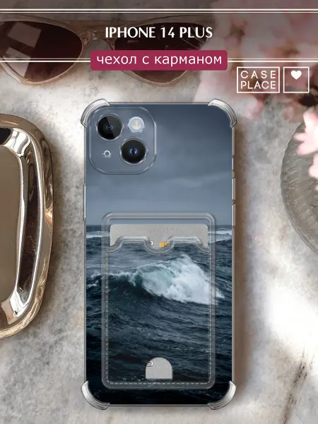 Case Place Чехол на iPhone 14 Plus с картхолдером с цветочками