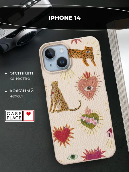 Case Place Чехол на iPhone 14 кожаный с сердечками