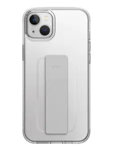 Чехол UNIQ Heldro Mount накладка на iPhone 14 Plus / для Айфон 14 плюс / бампер / кейс силиконовый пластиковый прочный с защитой камеры с магнитным держателем с ремешком прозрачный / серый