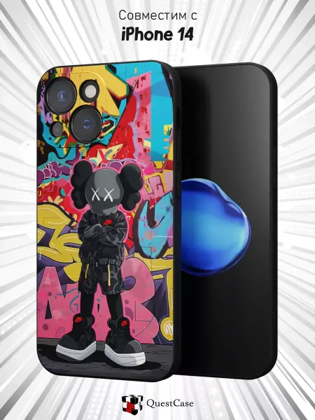 QuestCase Чехол на iPhone 14 c принтом KAWS