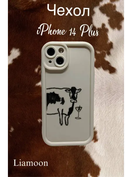 Liamoon Чехол на iPhone 14 Plus с принтом Коровка