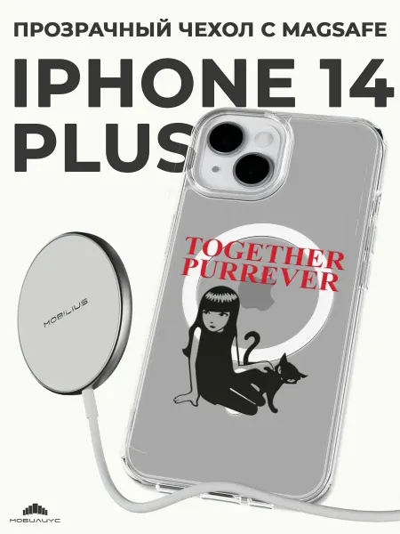 Мобилиус Чехол с MagSafe на iPhone 14 Plus с принтом Котик