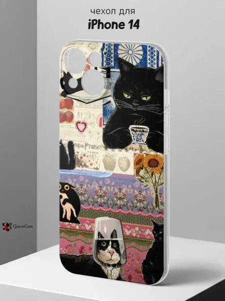 QuestCase Чехол на iPhone 14 с принтом Коты