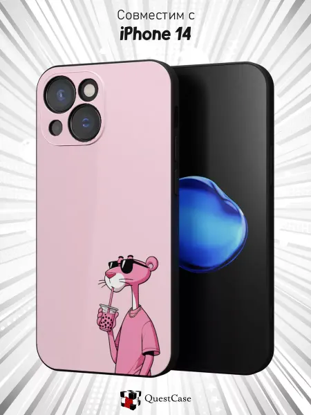 QuestCase Чехол на iPhone 14 с принтом Розовая Пантера