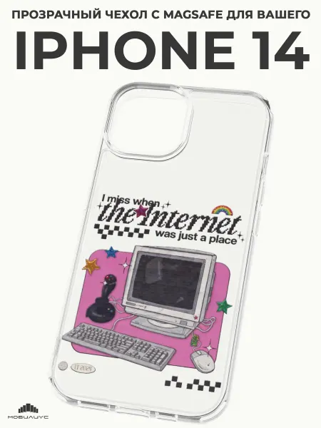 Мобилиус Чехол-бампер на iPhone 14 с принтом Интернет