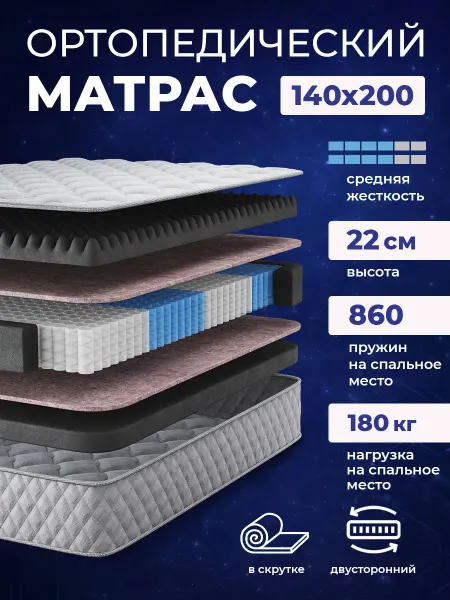 Матрас 140х200 ортопедический пружинный на кровать диван