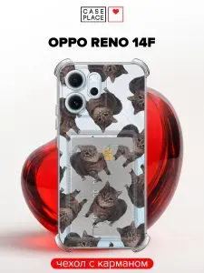 Чехол на Oppo Reno 14F (Оппо Рено 14Ф) с карманом и принтом "Паттерн котята"
