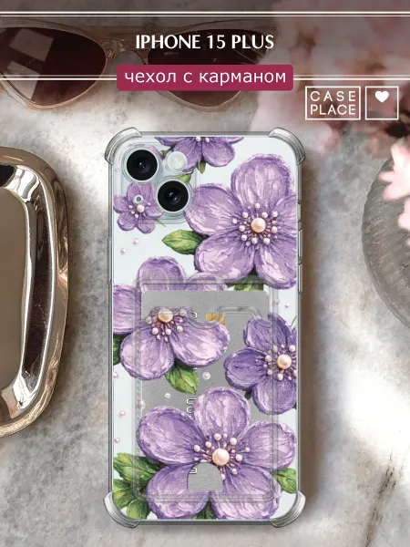 Case Place Чехол на iPhone 15 Plus с картой с цветочками