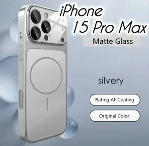 Чехол матовый Premium IPhone 15 Pro Max MagSafe Серебро, cтекло на линзах