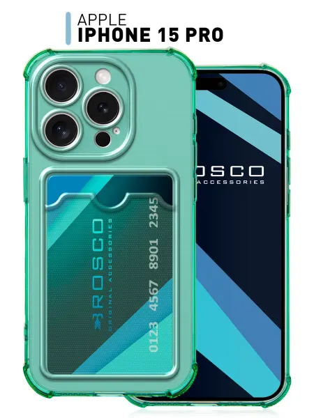 Rosco Чехол на iPhone 15 Pro с картой зеленый противоударный
