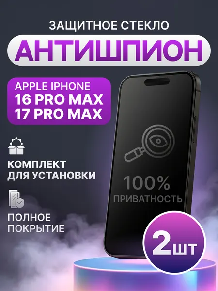 Защитное стекло антишпион для iPhone 16 Pro Max, 17 Pro Max полное покрытие (полноэкранное) черное
