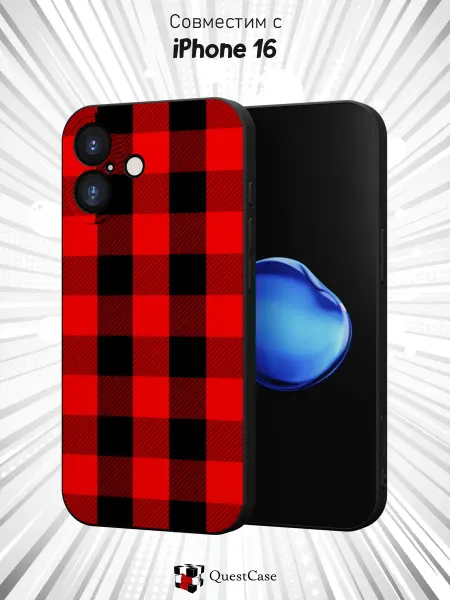 QuestCase Чехол на Apple IPhone 16 с принтом Клетка