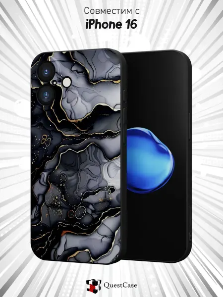 QuestCase Чехол на Apple IPhone 16 с принтом Мрамор