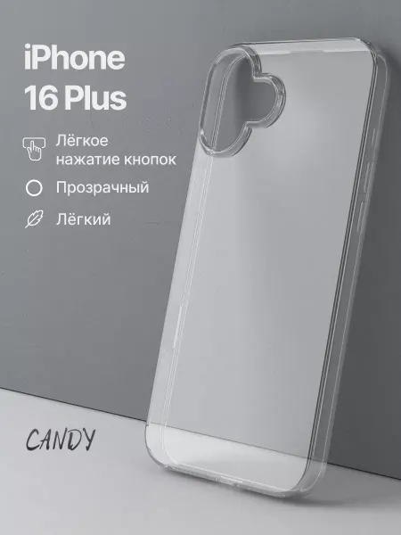 CANDY. Чехол на iPhone 16 Plus прозрачный