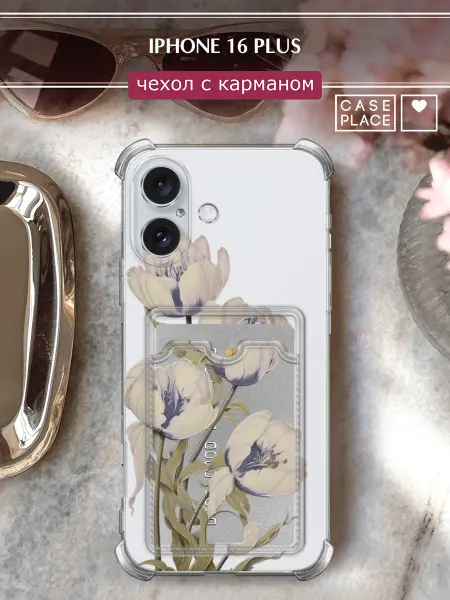 Case Place Чехол на iPhone 16 Plus с картой с цветочками