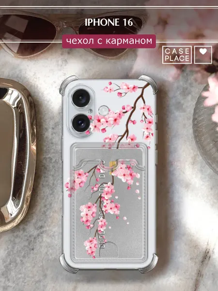 Case Place Чехол на iPhone 16 с картхолдером сакура