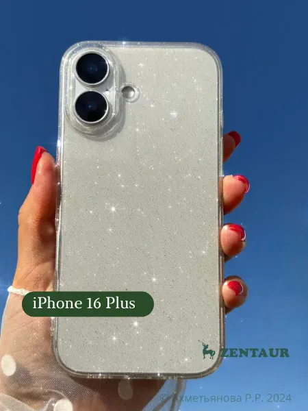 ZENTAUR Чехол на iPhone 16 Plus прозрачный с блестками