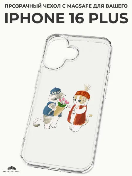 Мобилиус Чехол-бампер на iPhone 16 Plus с принтом Котики