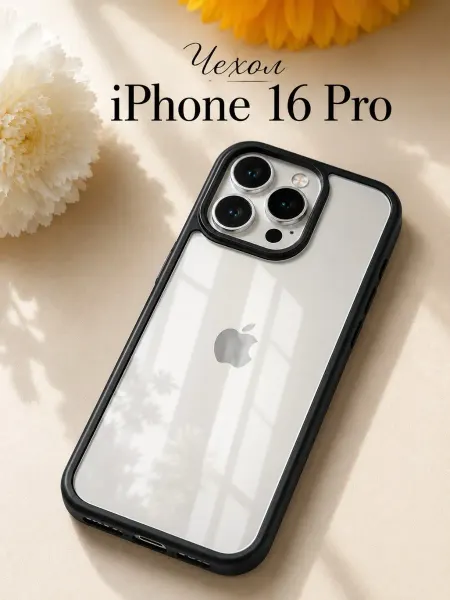 Мобимания Чехол iPhone 16 Pro прозрачный с черной окантовкой