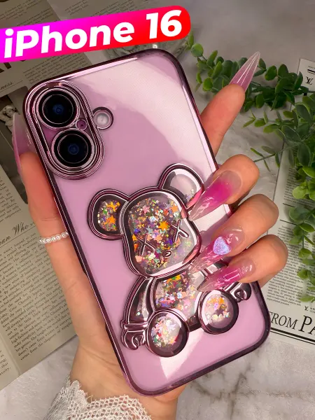 Shimmy Чехол на iPhone 16 мишка с блестящей подложкой