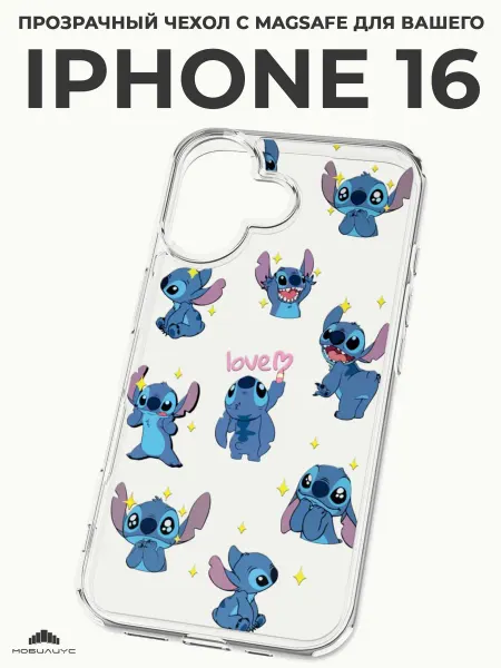 Мобилиус Чехол-бампер на iPhone 16 с принтом Стич