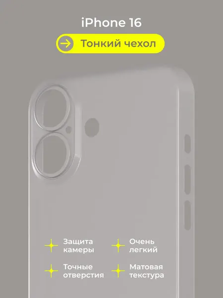 Нет бренда Чехол на Айфон 16 белый, тонкий, пластиковый