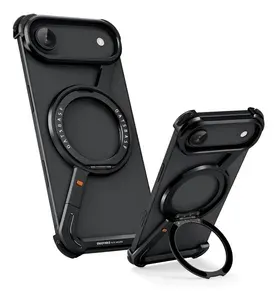 Минималистичный чехол OATSBASF для iPhone 17 Air, вращающийся на 360, подставка, алюминиевый металлический чехол-бампер без рамки, черный